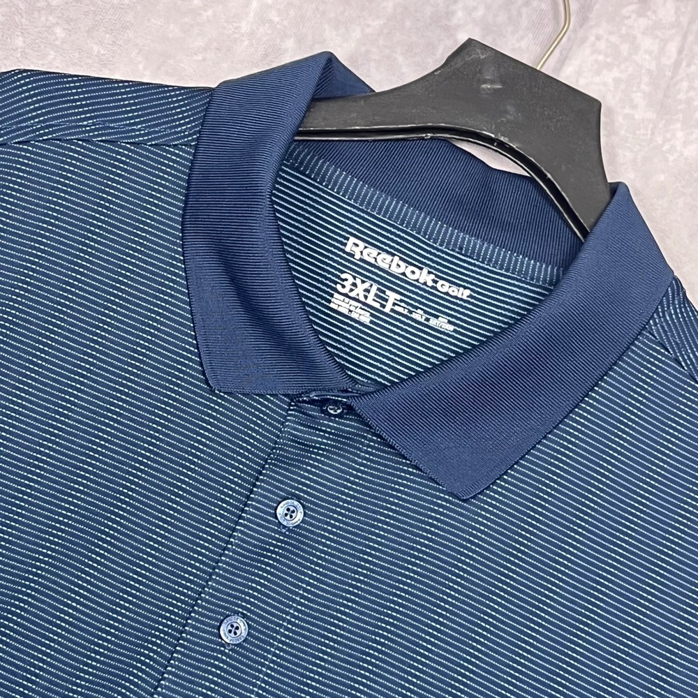 Reebok‎ Golf Polo Shirt Mens 3XLT Blue Excellent Micro Stripe Performance Tall
